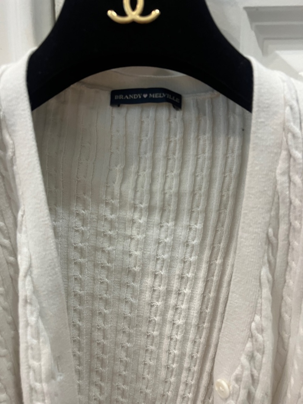 Brandy Melville Cream Cable-Detail Button Cardigan